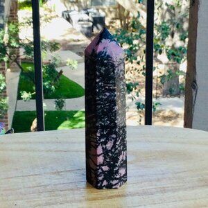 4" Rhodonite Crystal Obelisk Tower – Heart Healing & Emotional Balance Stone